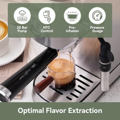 Gevi 20 Bar Espresso Machine with Milk Frother, Compatible with Pods&Ground | Compatible with Nespresso Pods&Ground, Built-in pressure gauge