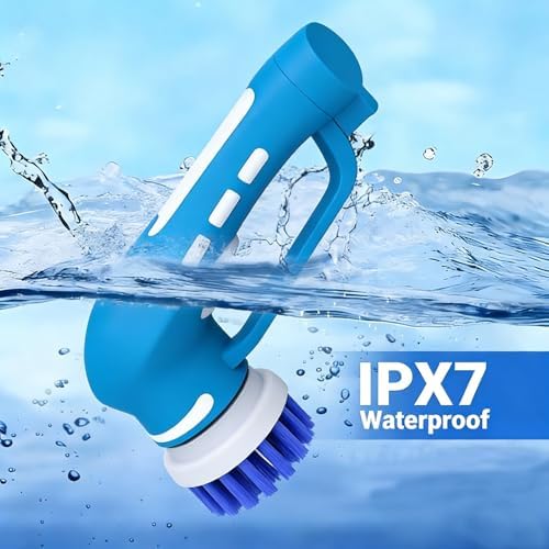 Cordless Electric Spin Scrubber with 6 Brush Heads & 2 Rechargeable Batteries, Power Scrubber for Shower Tile Grout Tub Bathroom Cleaning
