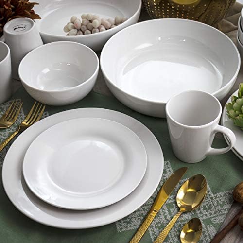 Elama White Porcelain Dish Dinnerware Set, 18 Piece, Newman