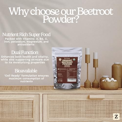 1 lb. Premium Organic Beetroot Powder. 100% USDA Certified. More Fiber and Less Sugar Than Beet Juice. All Natural Energy Boost