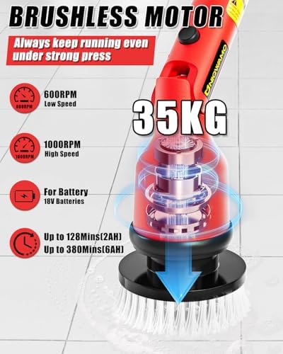 Uniqwamo Electric Spin Scrubber Compatible for Milwaukee 18V Battery | 1000 RPM Battery Powered Scrubber with Adjustable Extension Arm & 8 Brushes &