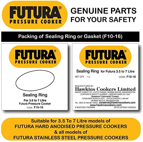 Hawkins Futura Rubber Gasket for 4L- 7L Tall Pressure Cooker and 2 Units of Futura Safety Valve (Black)