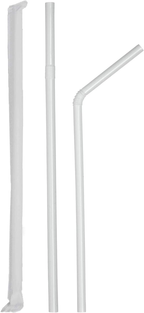 Comfy Package Individually Wrapped Disposable Plastic Flexible Drinking Straws - BPA Free - White [380 Pack]