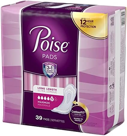 Poise Incontinence Pads, Maximum Absorbency, Long, 12 ct