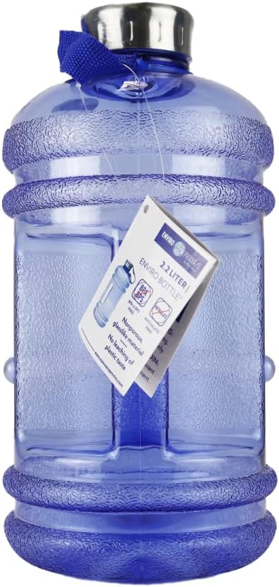 New Wave Enviro Iconic 1 Gallon Round BPA Free Water Bottle with Stainless Steel Cap and Integrated Handle, Ideal for Gym and Outdoor Life, Blue