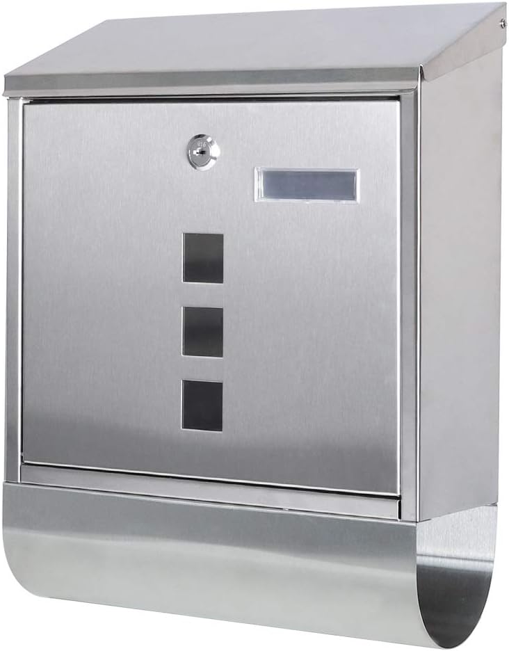 Decaller Large Capacity Mailbox with Key Lock, Wall Mount Metal Mail Box with Newspaper Compartment for Outside, 14.4" x 13" x 4.2", 938 Black