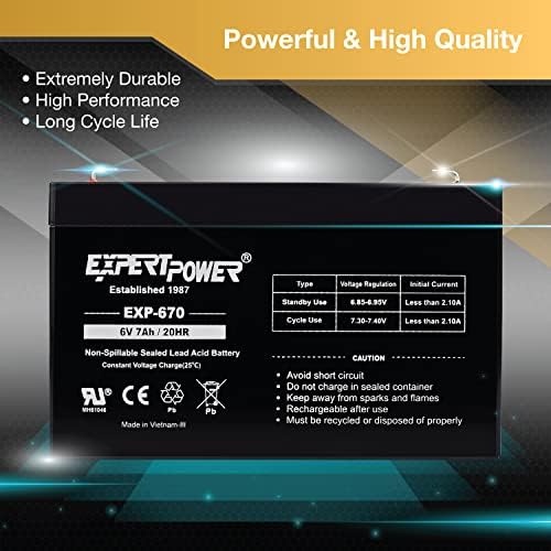 ExpertPower EXP670-6V 7Ah Rechargeable 6V Battery for Ride On Toys, Emergency Light, Replacement for PEA6V65F3, Enduring 3FM7, UB670 Sealed Lead Acid (SLA) 6 Volt Battery with F1 Terminal