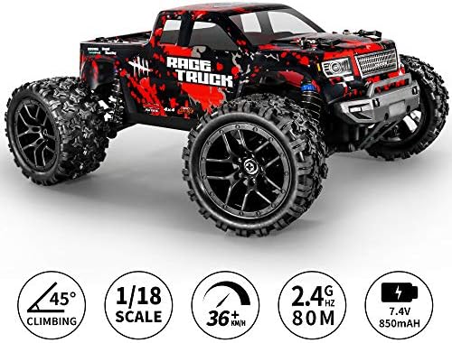 HAIBOXING 1/18 4WD RC Truck 36KM/H Waterproof 2 Batteries 2.4G Remote Car | All-Terrain RC Truck, Independent Suspension, Splash-Proof Electronics