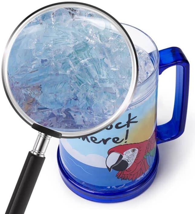 It's 5 O'Clock Somewhere Party Parrot Double Wall Gel Frosty Freezer Ice Mugs Clear 16oz Set of 2