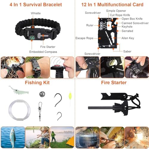 Survival Kit, 125Pcs Emergency Survival Gear Tactical with First Aid Kit Supplies Multifunctional Axe, Emergency Shelter for Outdoor, Camping, Hiking