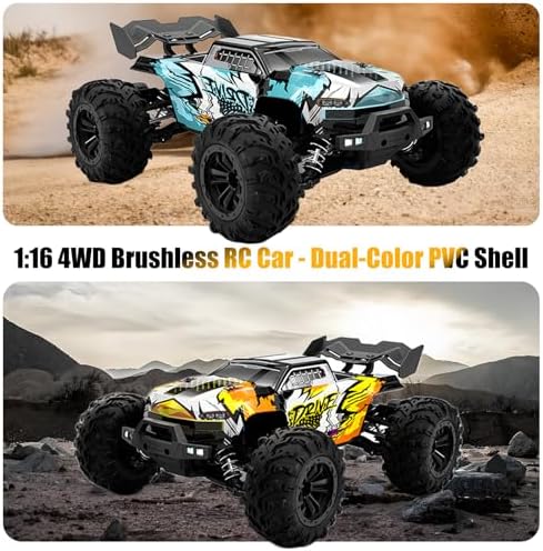 1:16 Scale Brushless RC Car - 50+ MPH High Speed All Terrain Off-Road Monster Truck for Adults & Teens 14+ | 2.4GHz, 2X LiPo Batteries