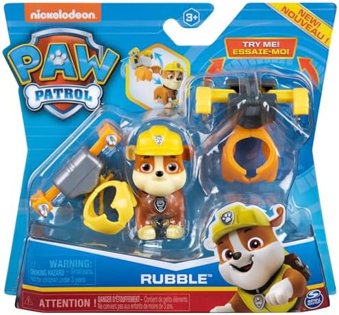 Paw Patrol, Action Pack Rubble Figure with 2 Clip-On Uniforms, for Kids Aged 3 and Up
