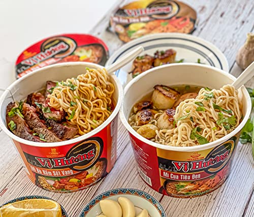 Vi Huong Instant Pho Noodles - 12-Pack, 2.47 Ounce Bowls, Chicken And Beef Variety - Authentic Pho Soup Recipe, Ready In 4 Minutes - Non GMO