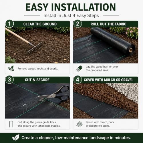6FTx300FT Weed Barrier Landscape Fabric Heavy Duty 5oz Pro Ground Cover Mat