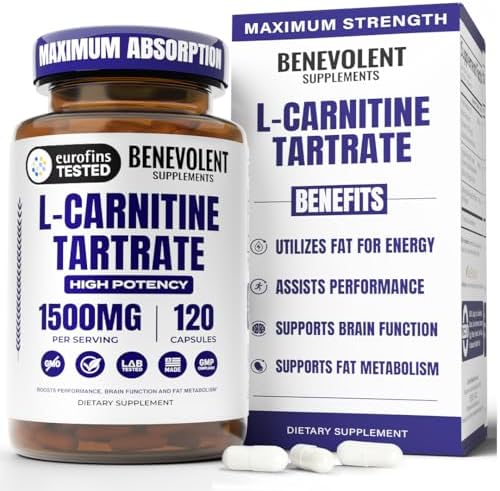 Benevolent L Carnitine Supplement - High Potency 1500mg – 120 Capsules