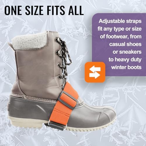 GGS Ice Cleats for Shoes & Boots – Non-Slip, Mid-Sole Spikes with Adjustable Strap for Traction in Snow and Ice, Winter Hiking, Fishing, Walking