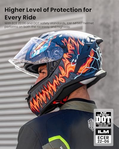 ILM Motorcycle Helmets DOT ECE Dual Visor Street Racing Helmet Full Face Powersports Cascos for Men Women Model MF567(Cobra Camaleon Gold, L)