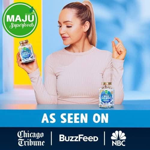 MAJU 4-in-1 Organic Sea Moss Capsules, Wild Chondrus Crispus, Seamoss w/Bladderwrack + Burdock Root, Stronger Than Gel, Irish