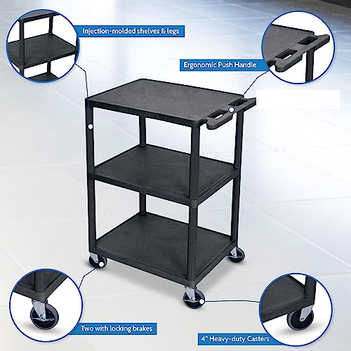 Luxor Multipurpose Three Shelves Structural Foam Plastic Storage Utility Cart - Black