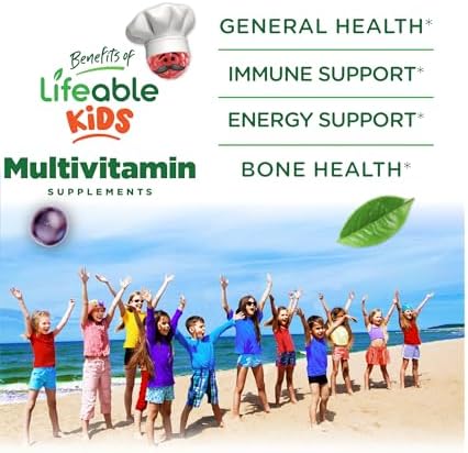 Lifeable Multivitamin & Multimineral with Iron Chewables for Kids – Vegetarian – Gluten Free Vegetarian – Great Tasting - Natural Flavored