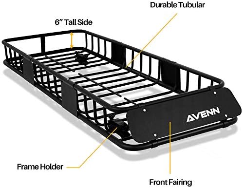 AVENN Skinny Rooftop Cargo Carrier Basket, Heavy Duty Weather Resistant Top Mount Roof Rack, Luggage & Camping Gear Storage for Car