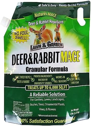Nature's MACE Deer & Rabbit Repellent 25 lb Granules | Covers 25,000 Sq Ft, Repel Deer from Your Home & Garden, Deterrent, Safe to use Around Children, Plants, Produce.