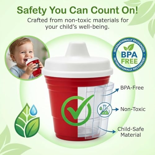 Red Cup Living Trainer Baby Sippy Cup 8 Oz BPA-Free Spill Proof, No Spill Non-Toxic Dishwasher Safe, Leak-Proof Lid, Easy Grip for Toddlers, Girls