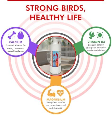Calcium Plus Liquid for Birds – Calcium Supplement with Vitamins and Minerals for Strong Eggshells, Healthy Bones - Support Growth, Breeding, and Wellness for All Birds 4 Fl Oz | Calcium Supplement - Supports Healthy Growth, Bone Strength, Breeding, Brai…