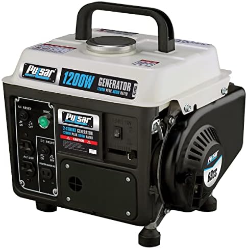 Pulsar 1,200W Carrying Handle, PG1202SA Gas-Powered Portable Generator, 1200W, Black/White