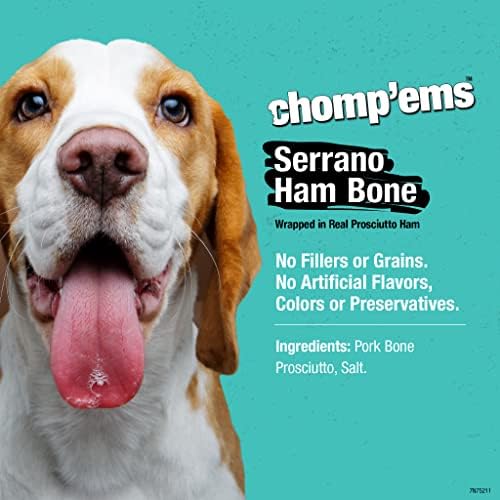 RUFFIN' IT CHOMP'EMS Serrano Ham Bone Wrapped in Real Prosciutto Ham, 1 Large Bone