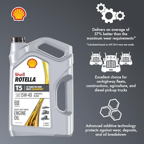 Shell Rotella T5 Synthetic Blend 15W-40 Diesel Engine Oil, 1 Gallon (3 Pack)
