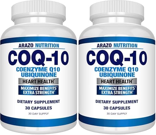 Arazo Nutrition CoQ10 Ubiquinone Coenzyme Q10-200mg Per Serving Maximum Strength Nutritional Supplement - High Absorption Capsules with No Soy
