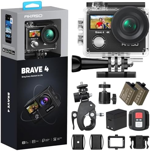 AKASO Brave 4 Action Camera 4K30 Ultra Hd Waterproof Underwater Camera | 20MP EIS WiFi Remote Control 170° FOV 5X Zoom Sport Camera for Snorkel