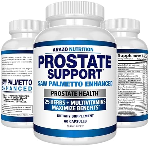 Arazo Nutrition Prostate Supplement - Saw Palmetto + 25 Herbs - Reduce Frequent Urination, Reduce Hair Loss