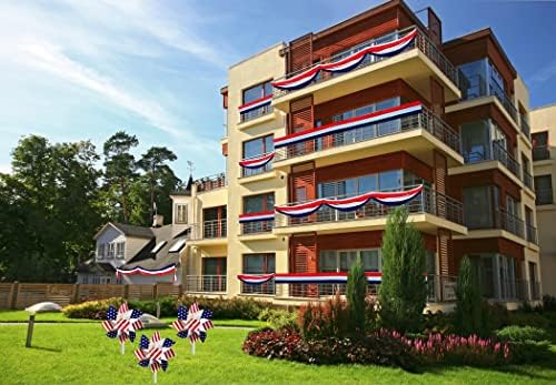 2-Pack Large Patriotic USA Flag Bunting Decorations 4th of July Memorial Day Large Red, White & Blue - 18" x 20 Feet. (2-Pack)