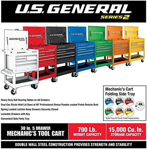 30 Inch 5 Drawer 704 Lb. Capacity Glossy Red Tool Cart