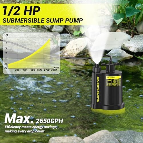 1/2HP Automatic Submersible Sump Pump, 5300 GPH Water Pump | 3/4" Garden Hose Check Valve Adapter, 2650 GPH Water Removal for Swimming Pool Cover Hot Tubs Flooded House Basement