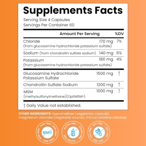 Doctor's BEST Glucosamine Chondroitin MSM - Joint Health Support Supplement for Women & Men, Nutritional Support for Joint Strength, Hair, Skin, & Nails, Gluten Free, Non GMO - 240 Capsules
