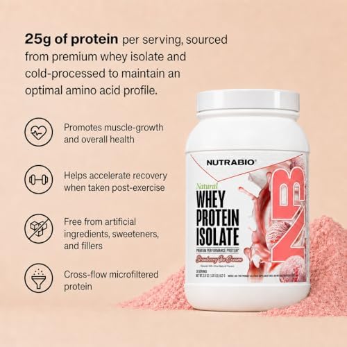 NutraBio Natural Whey Protein Isolate Protein Powder, 25g Protein with Complete Amino Acid Profile, Non-GMO, Soy & Gluten Free, Low Carb, Low Calorie - 20 Servings- Chocolate