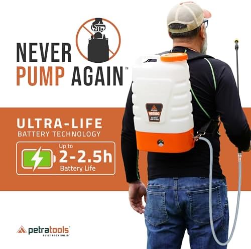 PetraTools 3 Gallon Battery Powered Backpack Sprayer - 2.5 Hour Runtime