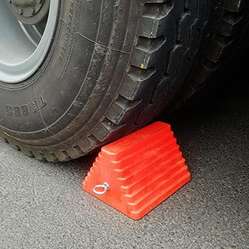 ROBLOCK 2 Pack Wheel Chocks Heavy Duty Orange with Eyebolt for Travel Trailer, 10" Length x 8" Width x 5.7" Height