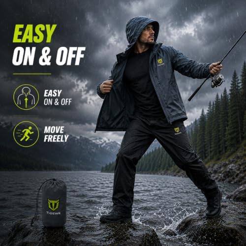 TIDEWE Rain Suit for Men, Waterproof Lightweight 2-Piece Rain Gear