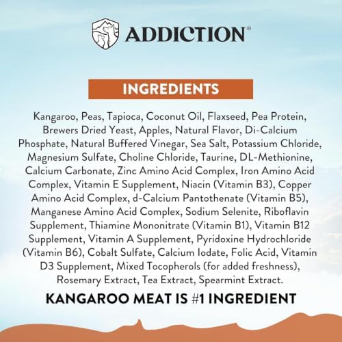 Addiction Wild Kangaroo & Apples Dry Dog Food - Limited Ingredient Diet for Dogs with Allergies & Sensitive Skin - 100% Kangaroo Meat, No Meal - Grain-Free - Made in New Zealand 4lb