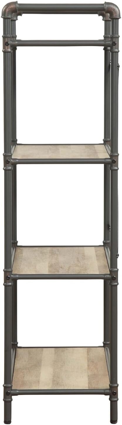 Benjara Benzara Four-Tier Metal Bookshelf with Wooden Shelves, Brown and Grey,