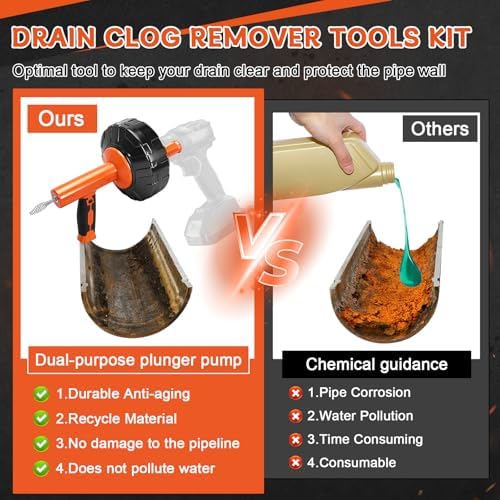 45 FT Drain Snake Auger Manual & Drill Powered Auto Retract | Drill Attachment Adapter, Automatic Feed & Retract Cable
