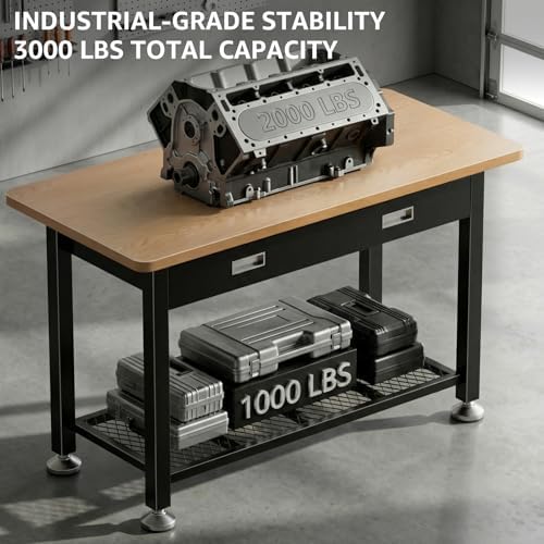 39.4" Workbench with Drawer and Pegboard - Heavy Duty Steel Garage Work Table, Small Tool Bench for Workshop, Woodworking, Crafting & Repair