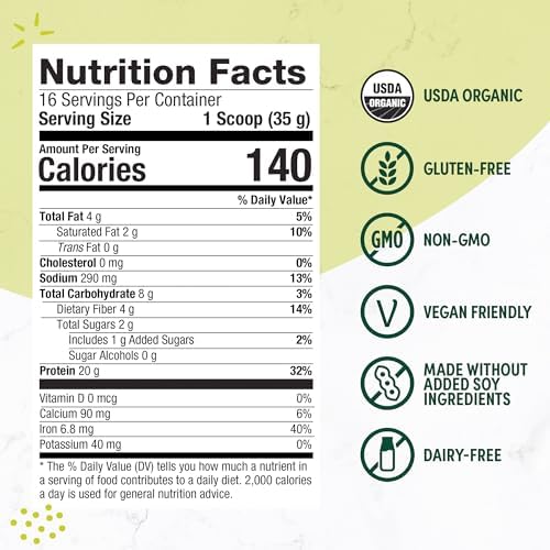 Purely Inspired Plant-Based Protein Powder for Men & Women, Rich Decadent Chocolate (16 Servings) - Vegan & Organic - 20g of Pea Protein Powder for Smoothies & Shakes - Dairy-Free, & Gluten-Free