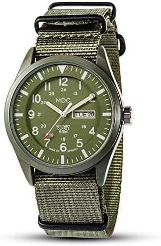 Infantry Mens Military Field Watch, Vietnam Style, 12/24H, Green Nylon Band