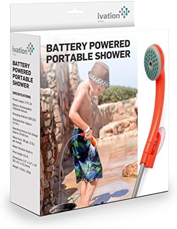 Ivation Portable Outdoor Shower, Battery Powered, Water Pump, Rechargeable | Pumps from any basin, sink, or tub for camping, dog washing, baby bathing
