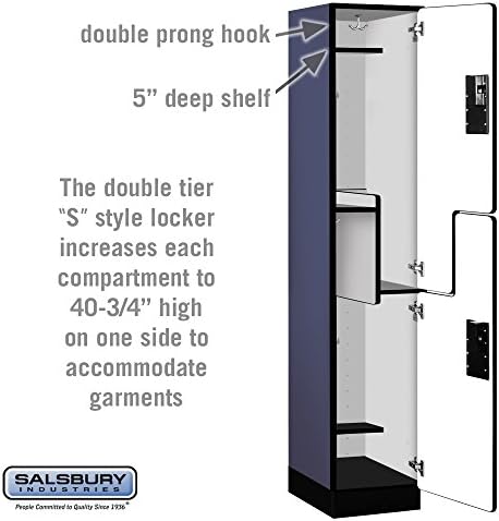 Salsbury Industries 2-Tier S-Style Extra Wide Designer Wood Locker with One Wide Storage Unit, 6-Feet High by 18-Inch Deep, Mahogany